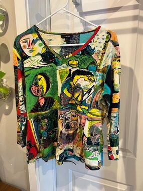 Kaktus Vibrant Abstract Patchwork Top - Green, Yellow, Blue, Red